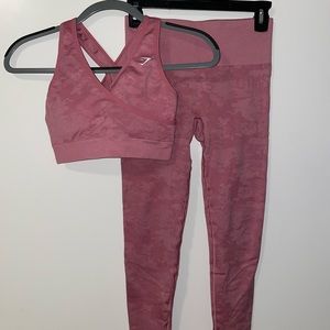Gymshark Pink Camo Seamless Sports Bra and Leggings- Size small